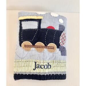 Pottery Barn Kids Ryder Train Quilted Standard Sham “Jacob” Embroidered Blue